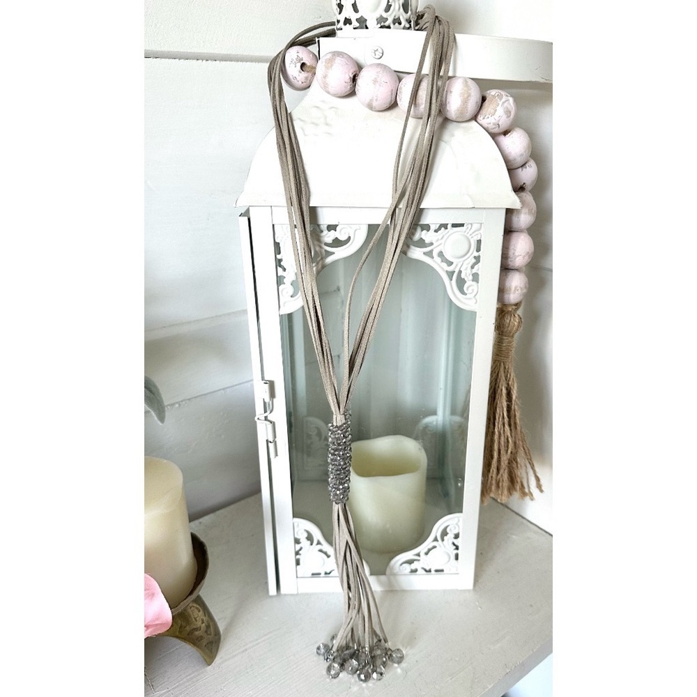 Suede leather beaded tassel necklace